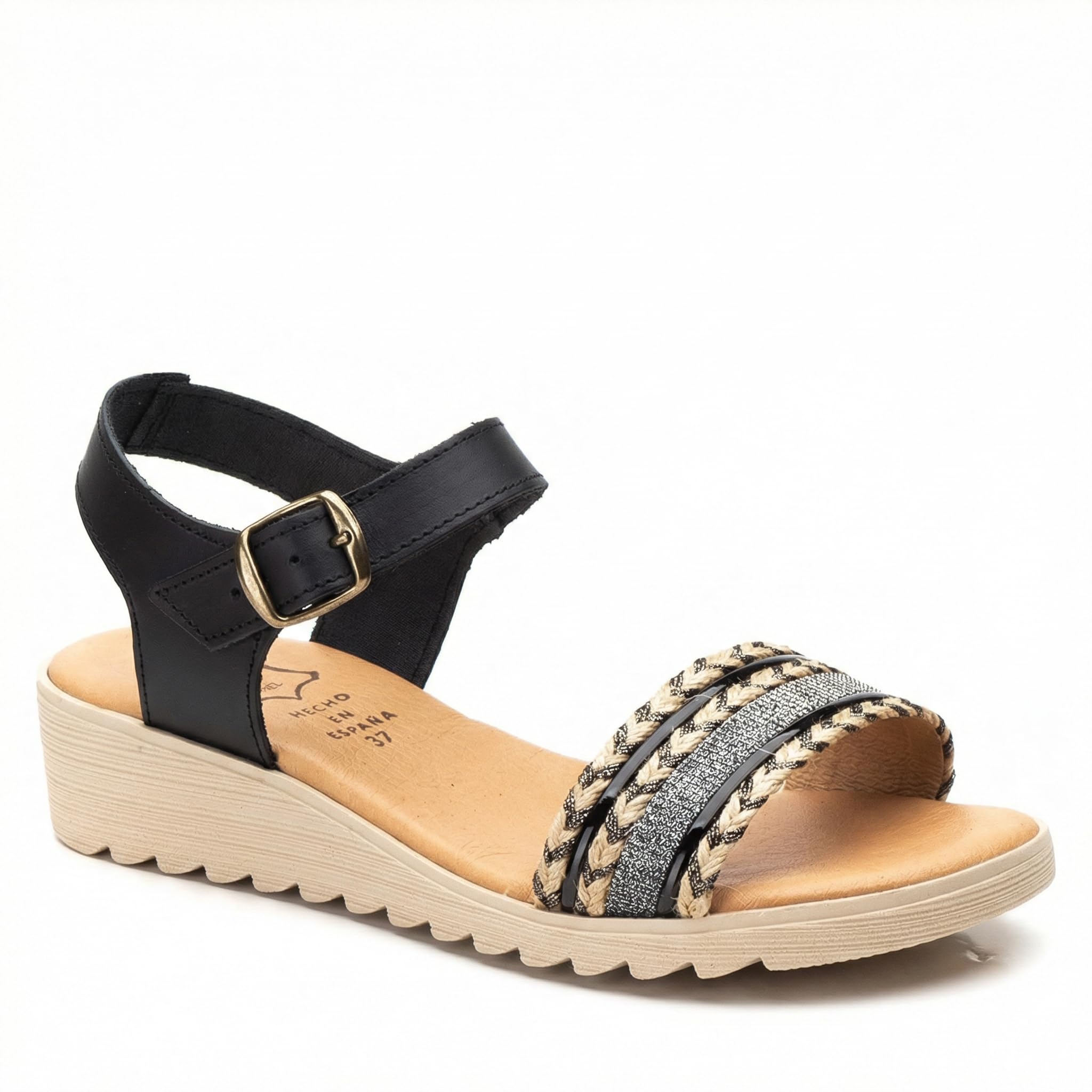 Sandalias de Cuña Baja para Mujer Plantilla de Piel Hechas a mano en España