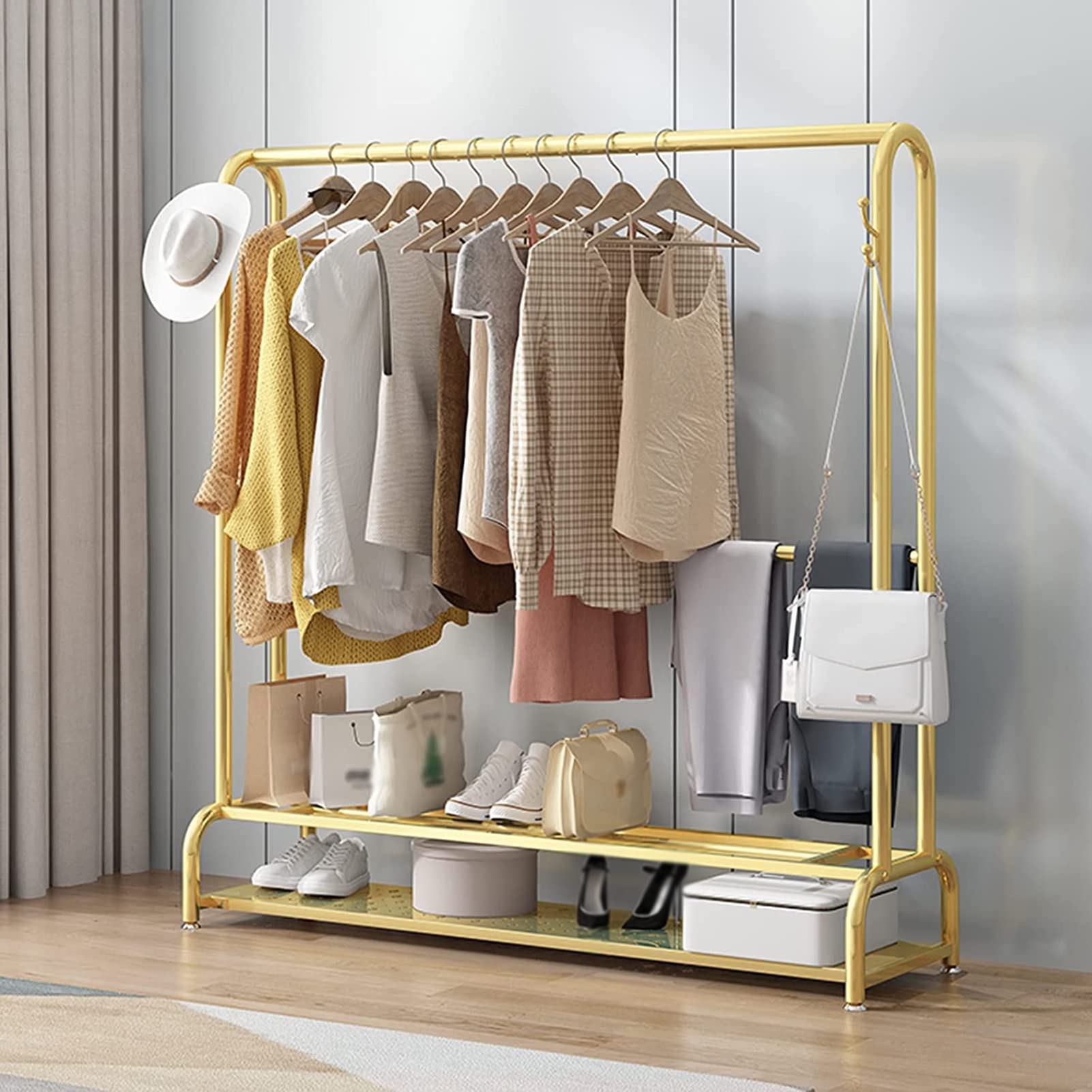 Goldener Kleiderständer Mit Marmorsockel – Freistehend, Bis 50 Kg Belastbar, Höhe 190,5 Cm, Für Kleidung, Taschen & Schuhe