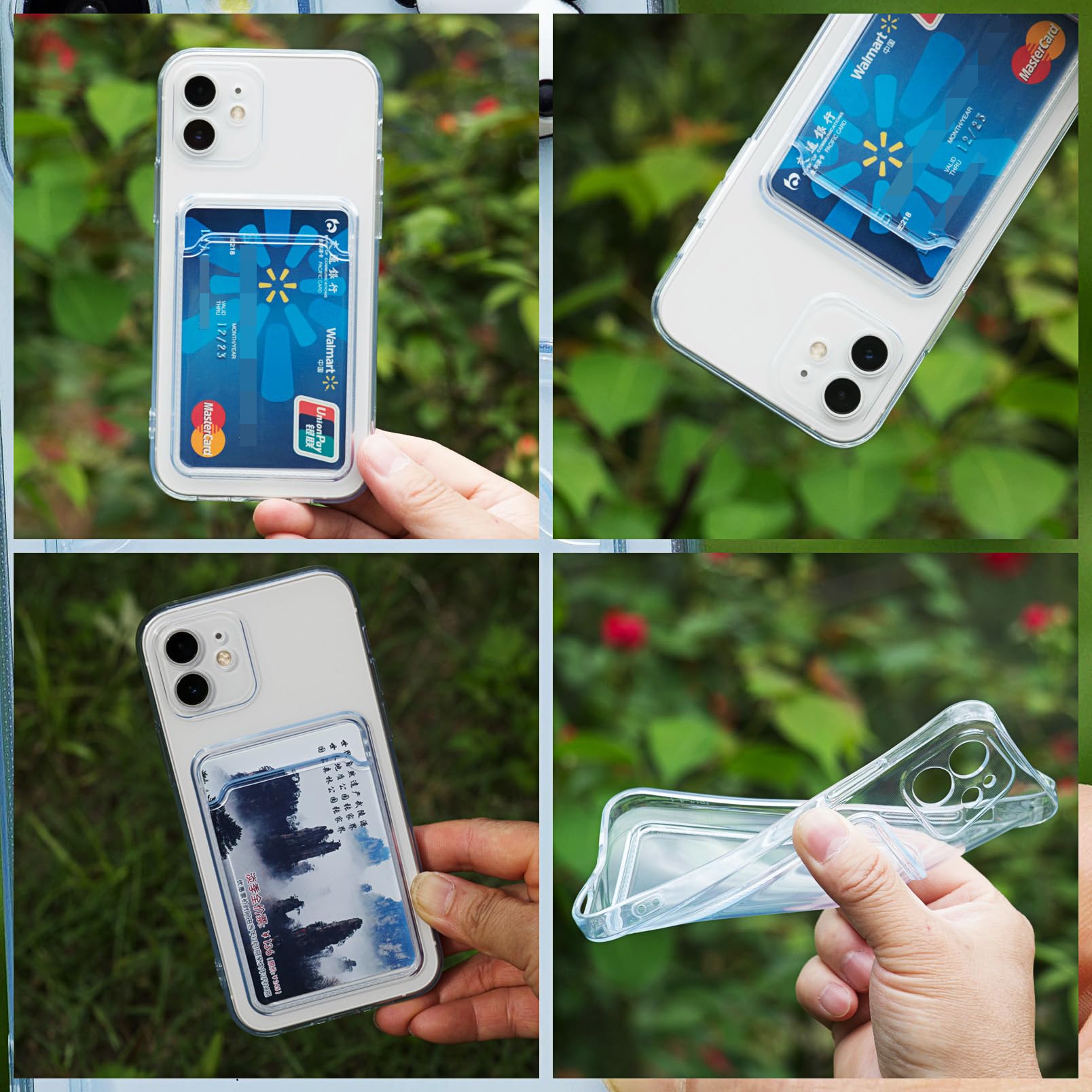 Chengyuanfeng Cover Trasparente per iPhone 12 con Porta Carte, Custodia Ultra-Sottile 1,5 mm in TPU Antigiallo Antiurto, Minimalista con Slot per 1 Carta, per Pendolari, Metro e Pagamenti Contactless