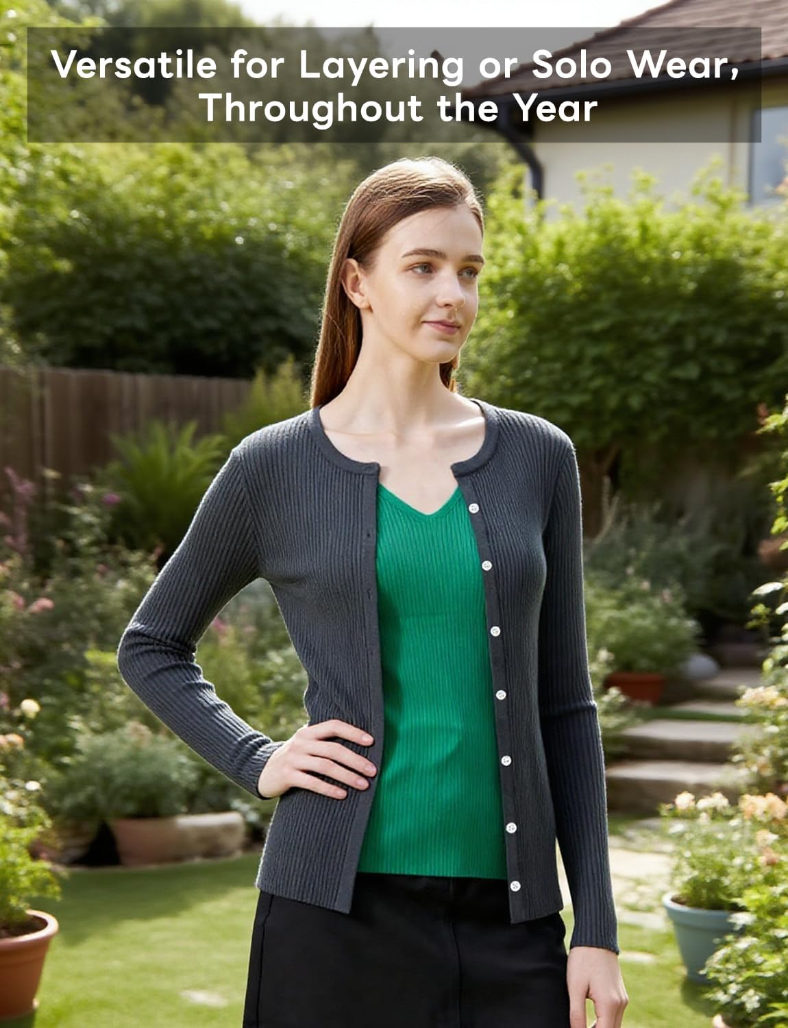 Women's 100% Merino Wool Sweater Women Cardigan, Lightweight Button Down V Neck Long Sleeve All Season Travel - Image 7