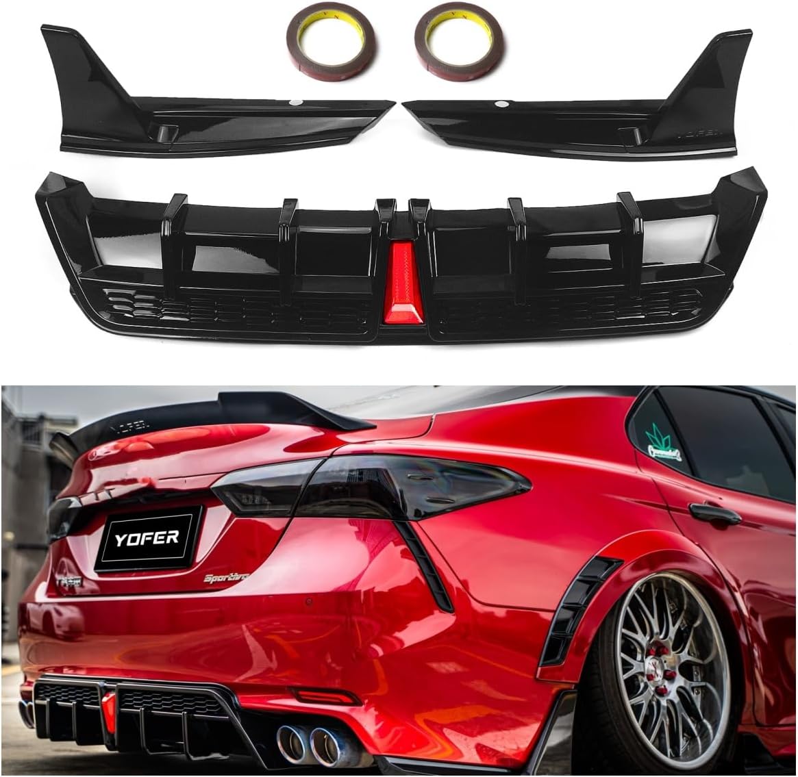 Rear Bumper Diffuser Kit W/Light For Toyota Carmy 2018-2024 SE XSE YOFER Style