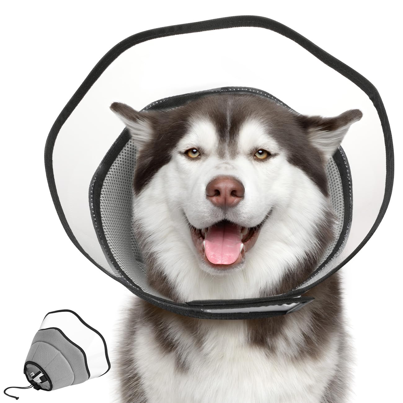 VavoPaw Soft Dog Cone Collar for After Surgery, Adjustable Dog Recovery Collars for Large Medium Small Dogs, Breathable Dog Protective Cone for Pets to Stop Licking, Dog Surgery Collar, XXL Size, Grey