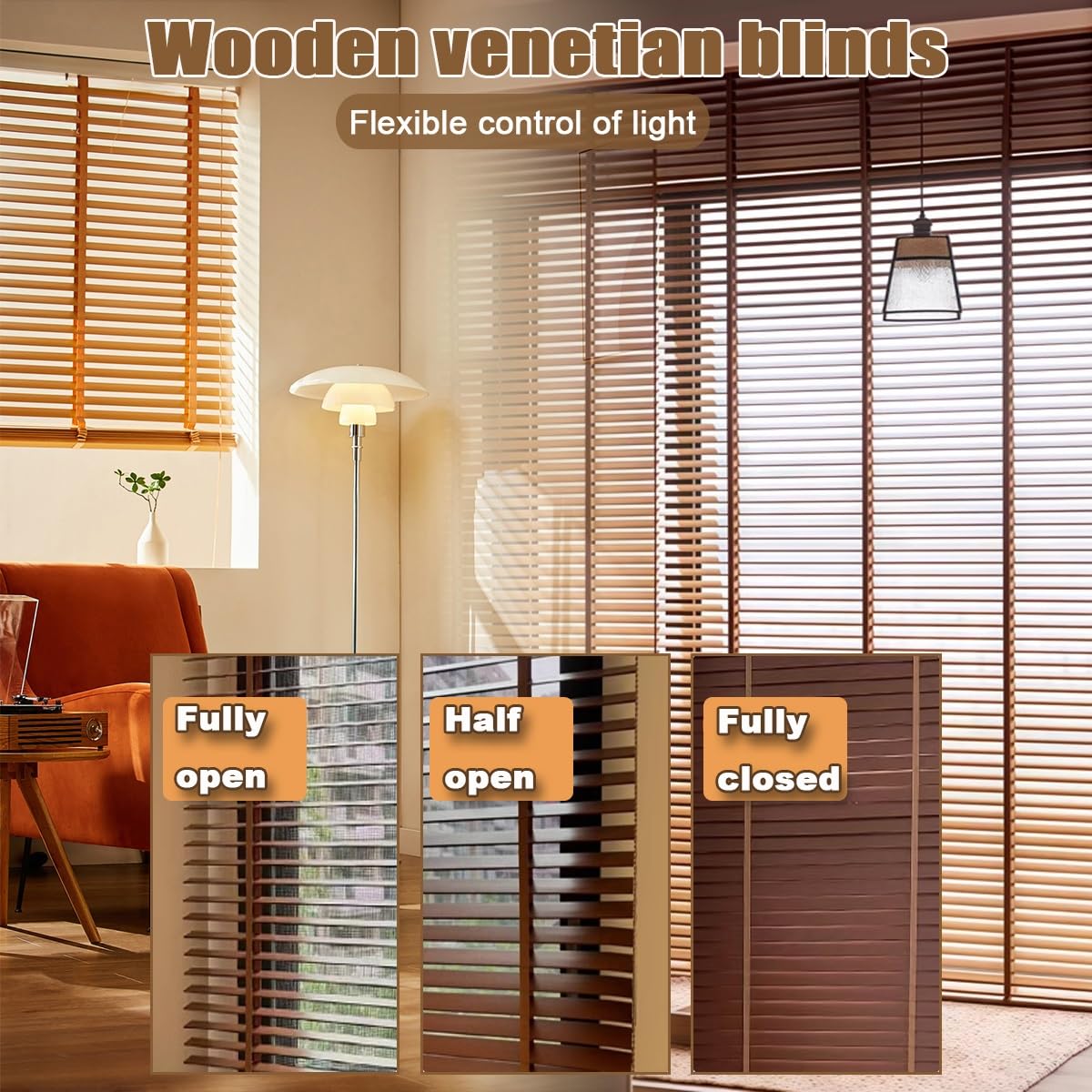 50mm lamellen Holz Jalousie für Fenster, 75x130 85x160 95x160 115x160 155x250cm Horizontal Jalousette, Sichtschutz Vorhänge, Büro Verdunkelungsrollo für Innen Sonnenschutz, Raumverdunkelung(Dunkelbrau