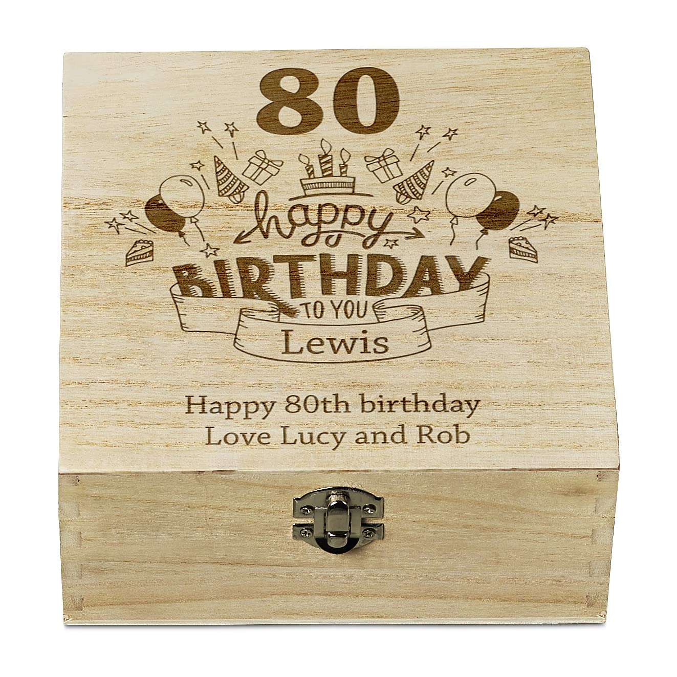 ukgiftstoreonline Personalised 80th Birthday Wooden Keepsake Box Gift Engraved