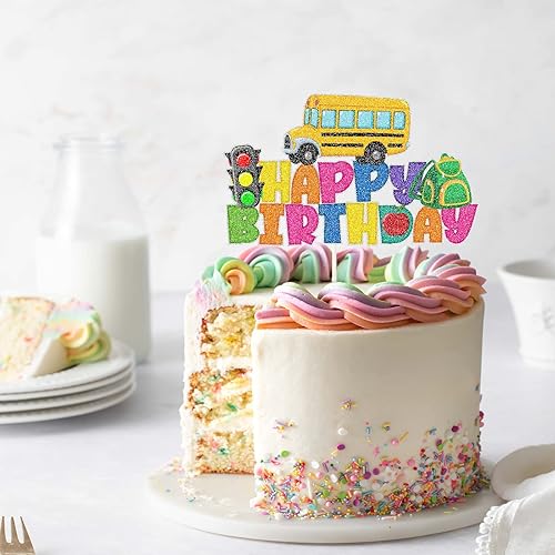 Miniatura 6 de Decoración para tartas de feliz cumpleaños, letrero de autobús escolar, decoraciones para escuela primaria, suministros de fiesta de cumpleaños de