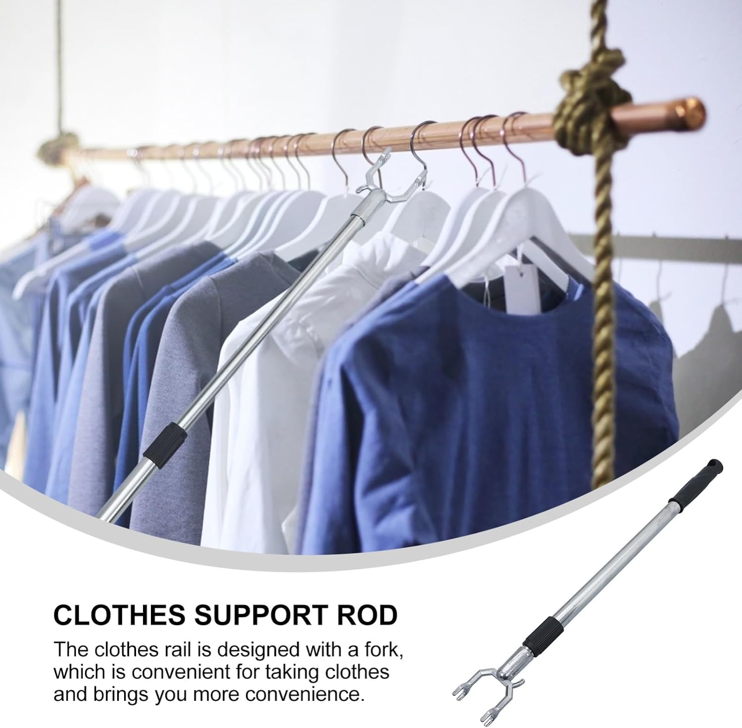 Telescopic Clothes Fork Reach Pole Adjustable Closet Rod for Hanging Clothes Curtains and Laundry Storage 22.24 in Extendable Ceiling Reach Rod