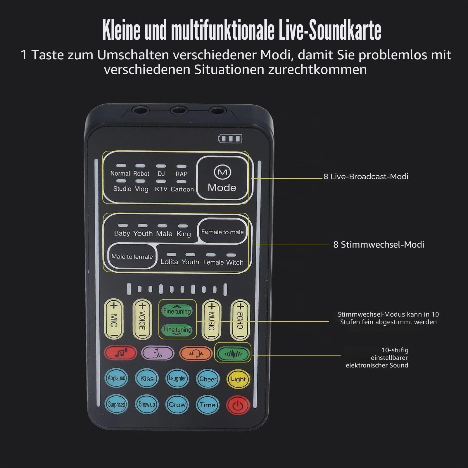 Dpofirs Tragbarer Sprachwechsler, Handheld-Mikrofon-Sprachwechsler mit Sound Multifunktionale Effektmaschine für Telefon Switch Computer Laptop(Englische Version)