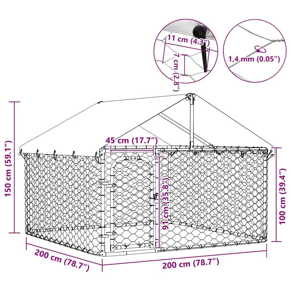 vidaXL Gabbia per Cani da Esterno con Tetto 200x200x150 cm