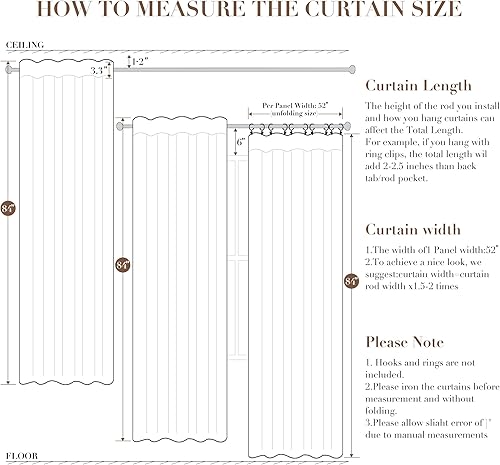 Miniatura 7 de Cortinas opacas de lino 100% beige crema de 84 pulgadas de largo, 2 paneles para sala de estar, pestaña trasera, bolsillo para barra, aislamiento