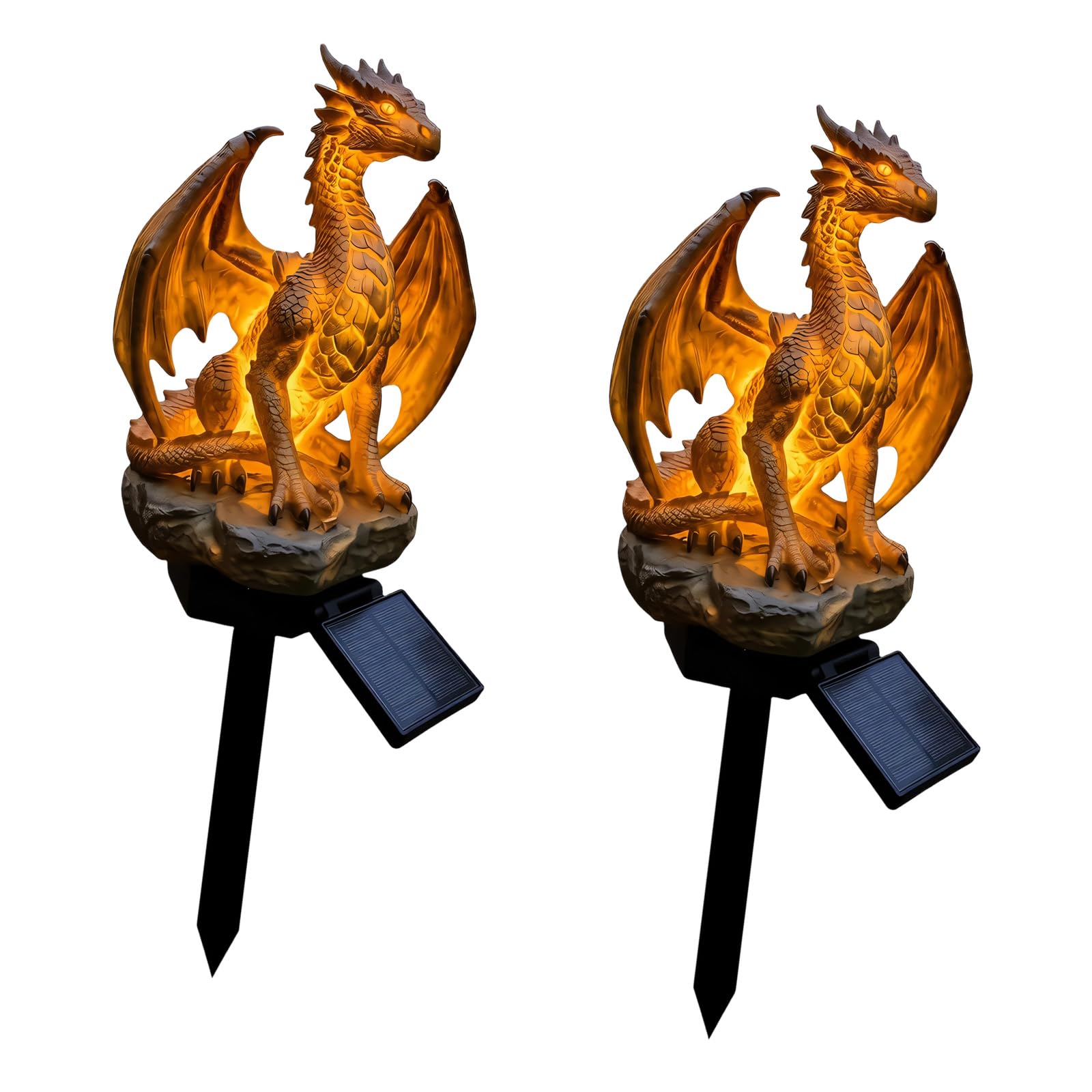 Dragon Garden Statue Resin Solar Stake with Warm Glow, Scale Detail, Yard Accent Decor for Patio Walkway Display Dragon Garden Ornament Fantasy Yard Decor Glowing Patio Sculpture Resin Stake Accent