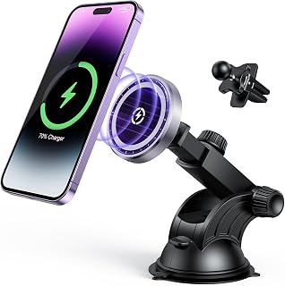 for MagSafe Car Mount Charger, 15W Fast Charging Magnetic Wireless Car Charger Air Vent Dash Windshield Car Phone Holder Mount for iPhone 15/14/13/12 Series and MagSafe/Magnetic Cases