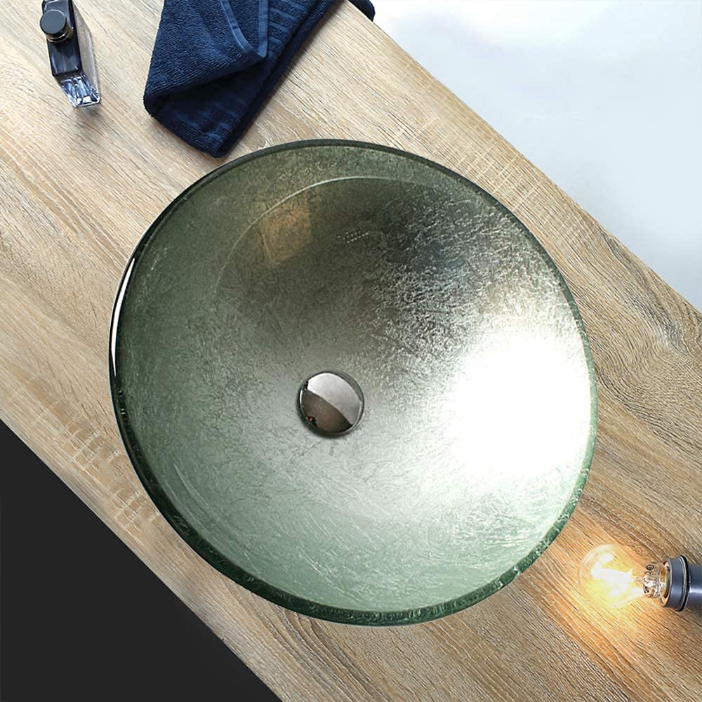 chicstyleme30cm Basin Glass Countertop Basin Cloakroom Wash Basin Mini Hand Made Basin Vessels Sink Bathroom Wash Basin Round Basin Tempered Glass Basin