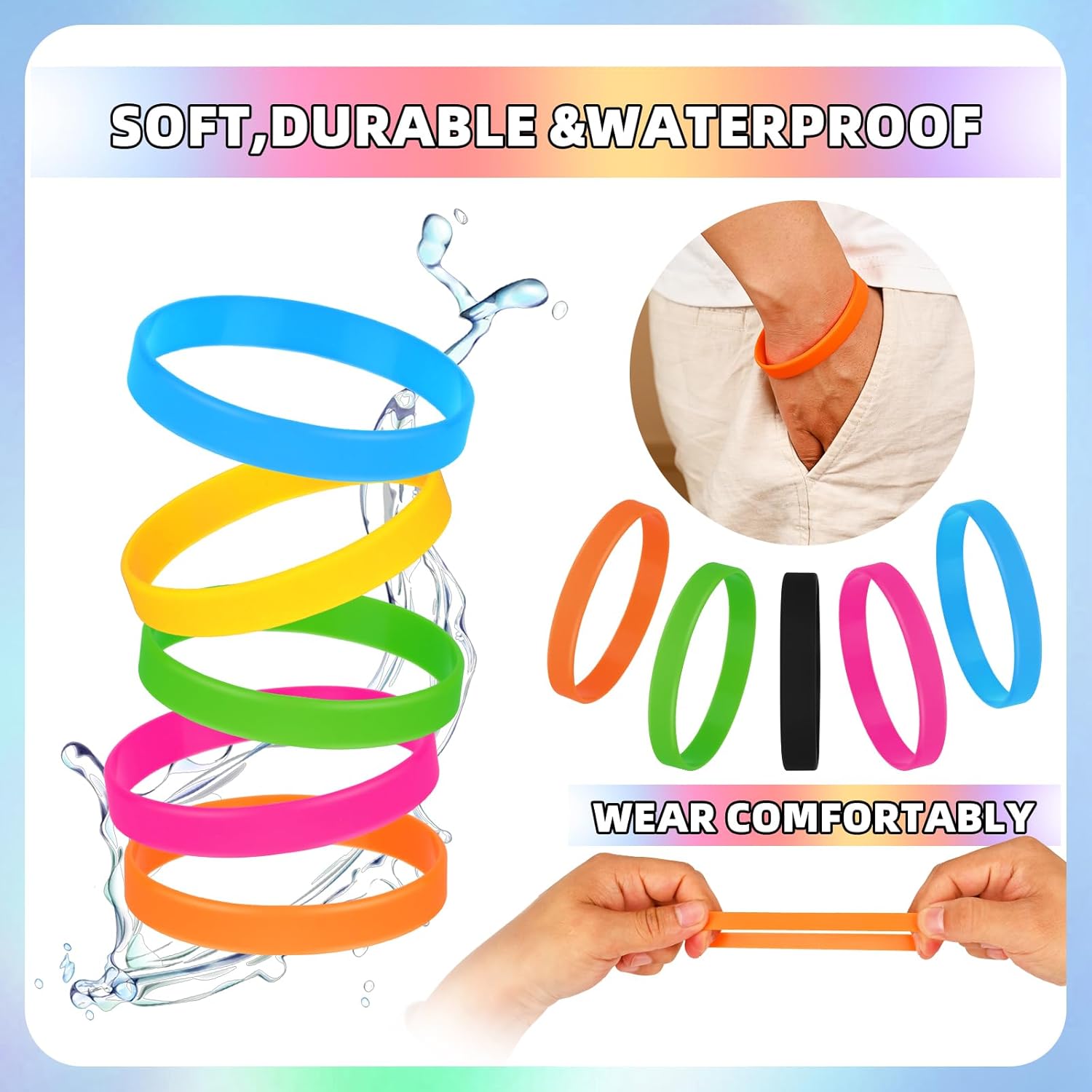 12 Pcs Rubber Bracelets Silicone Wristbands 12 Colors/Black/Green/Yellow/Orange/Blue/Purple/Red/Pink, Sport Elastic Silicone Bands - Image 4