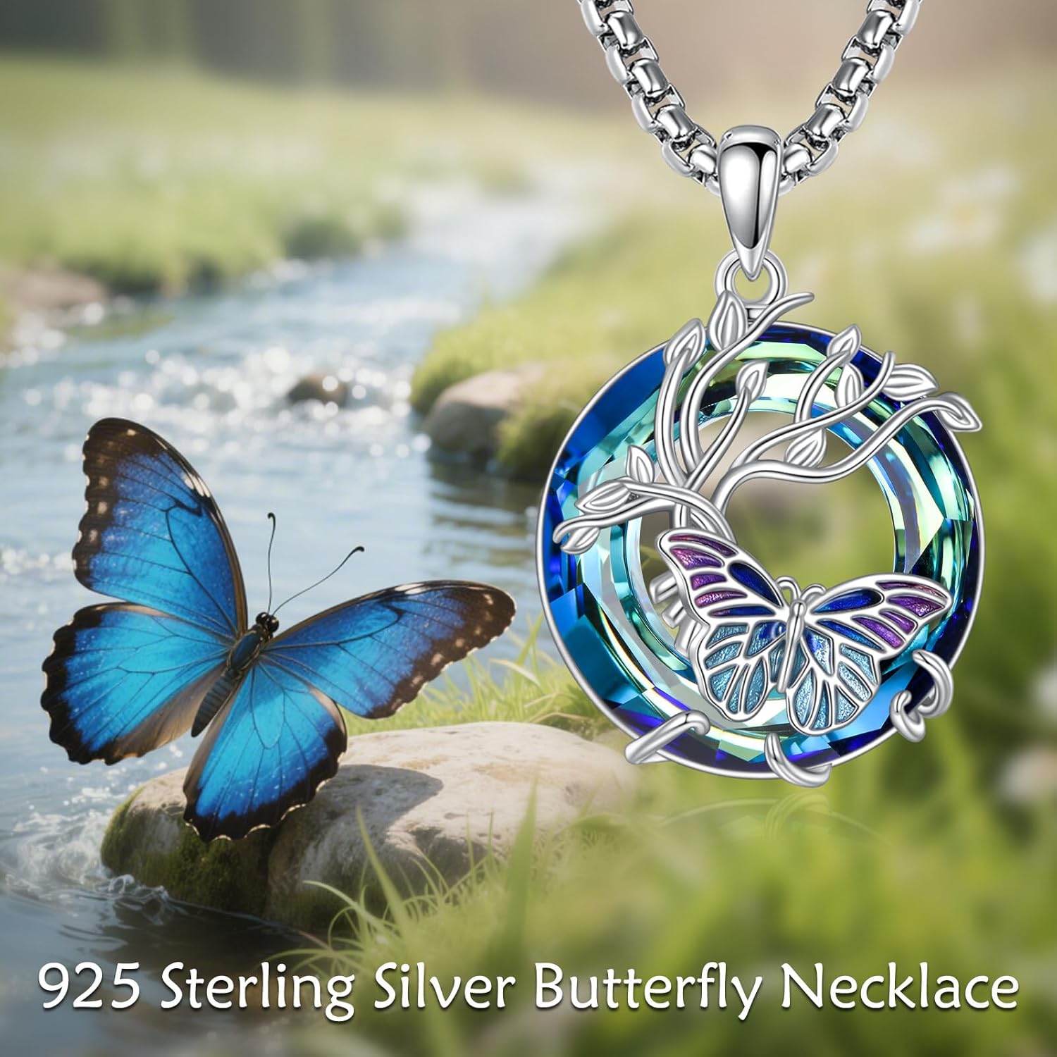 Tree of Life Phoenix/Butterfly Necklace for Women, 925 Sterling Silver Blue Crystal Animal/Birds Pendant Jewelry Birthday Mothers Day Christmas Gifts for Mom Wife Her 18+2/22+2 Inches - Image 5