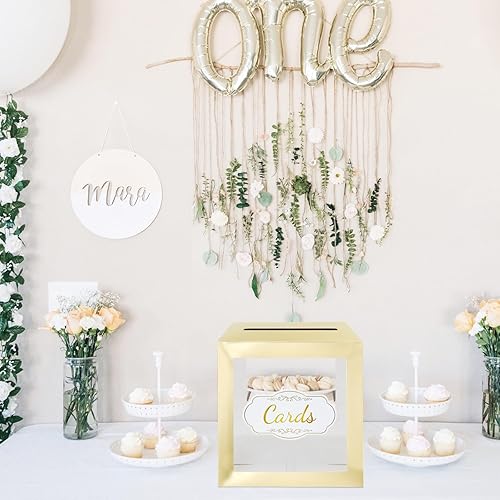 Miniatura 5 de Caja de tarjetas de boda para recepción, transparente con borde dorado, caja de dinero para bodas, baby showers, fiestas de deseos, cumpleaños,