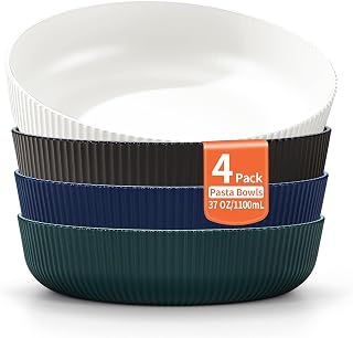 Berglander Unbreakable 37oz Pasta Bowls Set of 4 - Large Plastic Salad Soup Fruit Serving Bowls for Home Camping Picnics Dishwasher Safe