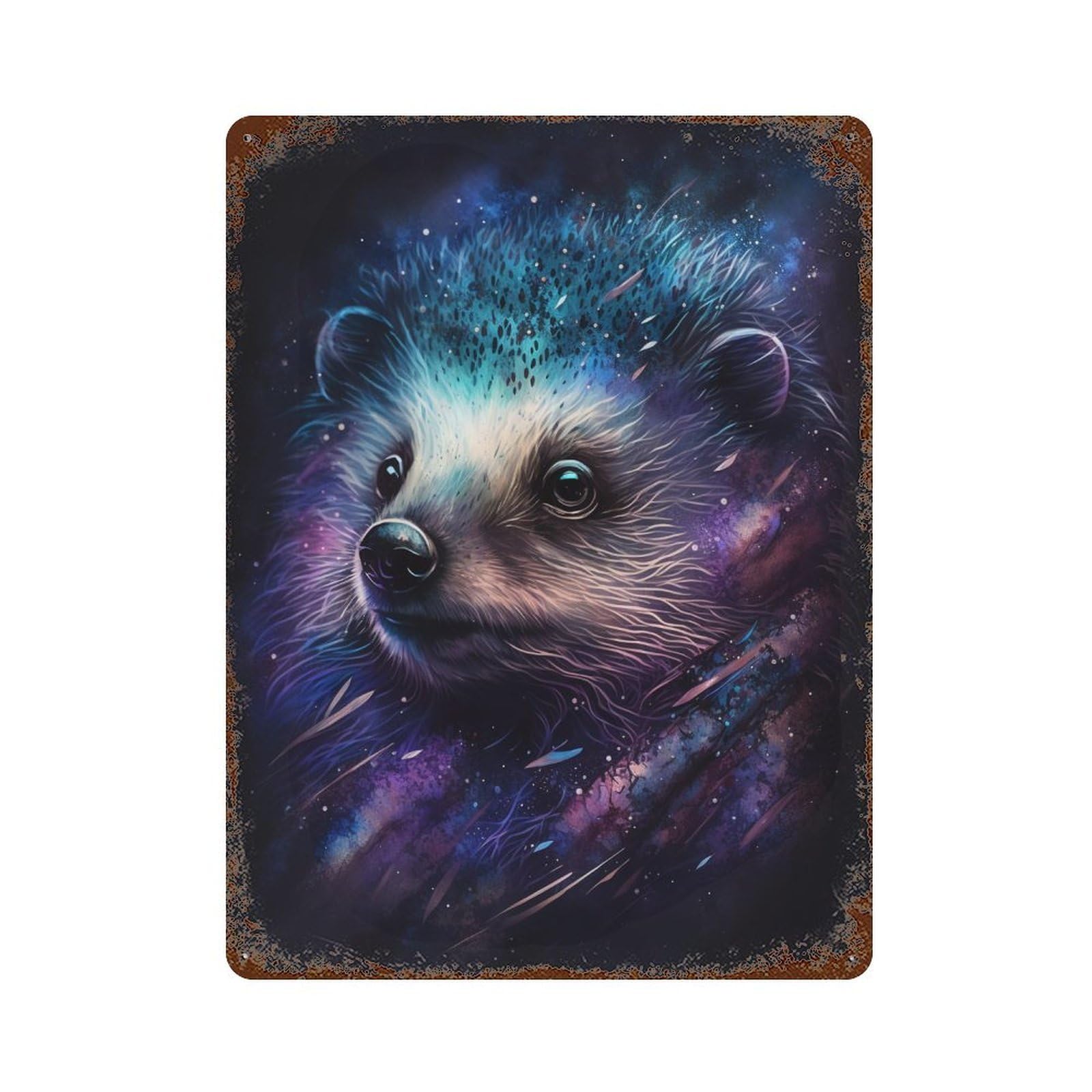 Garage Style Galactic Hedgehog Art Print -4 Decorative Tin Sign 15.7"x11.8", Shabby Chic Decor for Bar And Workshop