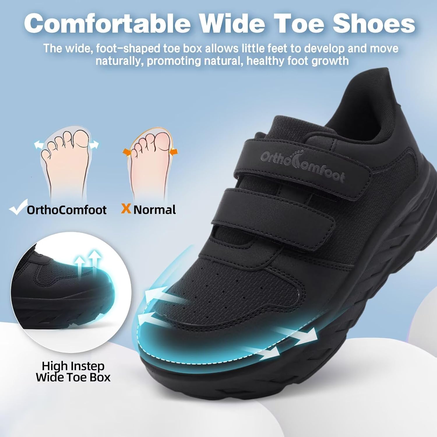 Boys Kids Orthopedic Tennis Shoes: Wide Toe Box Comfortable Casual Arch Support Plantar Fasciitis Running Sneakers, Corrective Orthotic Athletic School Sport Walking Shoes for Foot and Pain Relief - Image 4