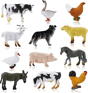 12PCS Mini Farm Animal Figures Toys Statues, Plastic Realistic Simulation Miniature Animal Figurines, Educational Playset ...