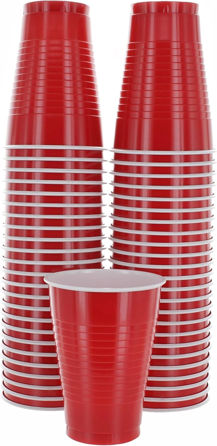 Disposable Plastic Cups, Red Colored Plastic Cups, 12-Ounce Plastic Party Cups, Strong and Sturdy Disposable Cups for Party, Wedding, Christmas, Halloween Party Cup, 50 Pack