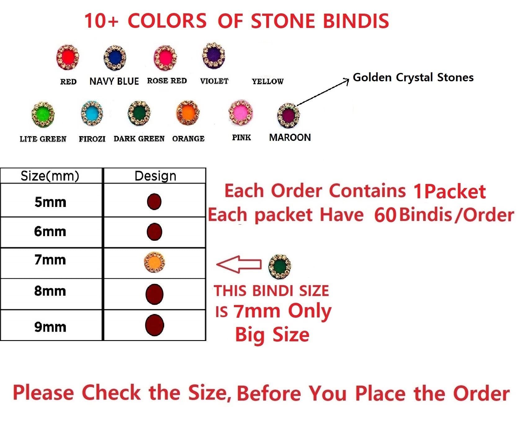 VAMA Kumkum Sindoor Round Stone Sticker Bridal Bindi Set for Wedding (Size 7Mm - Pack of 60 Stone Bindis Multicolour)