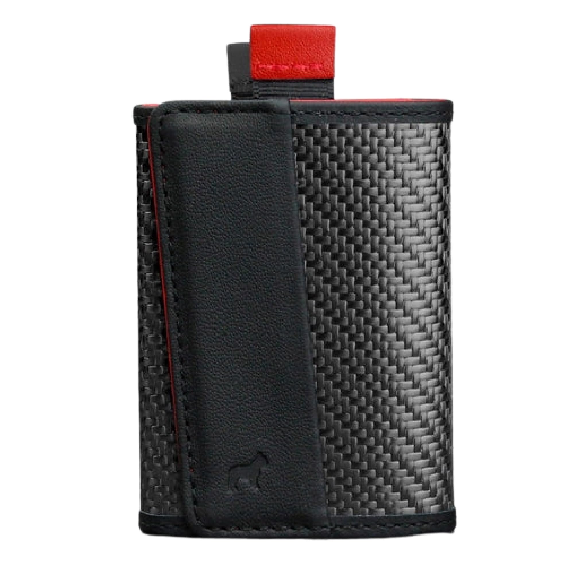 The Frenchie Co. - Speed Wallet Mini - Ultra-Slim RFID Card Holder - Quick-Access Pull Tab - Holds 4 Cards & Cash - Full-Grain Italian Leather with Carbon Fiber