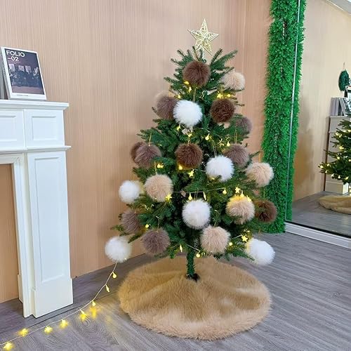 Vista 81 de Faldones de felpa para árbol de Navidad, 36 pulgadas, tapete de lujo de piel sintética blanca nevada con copos de nieve dorados para decoración