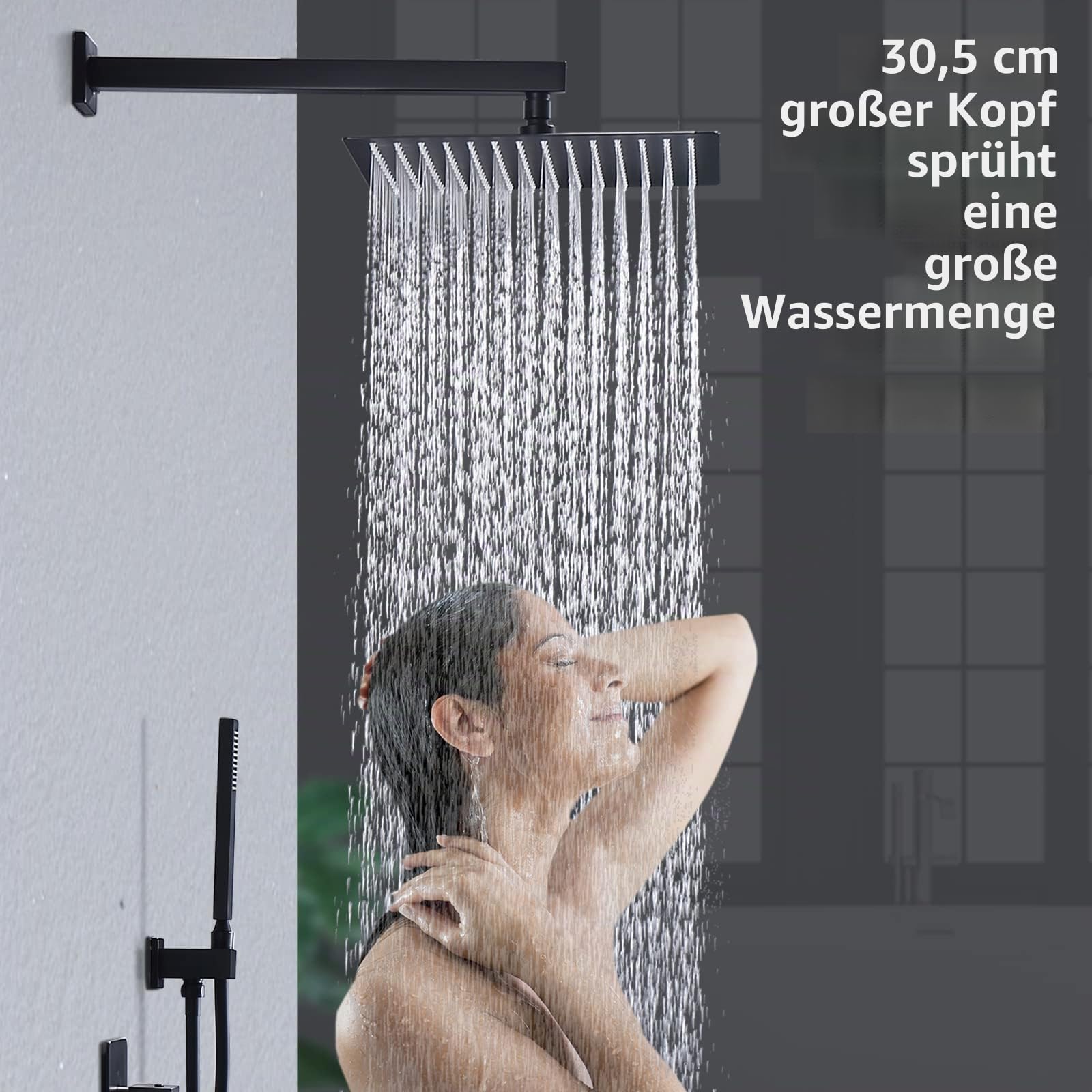 HOMELODY Schwarz Duschsystem mit Thermostat Unterputz Regendusche Duschsystem Eckig,Duscharmatur Duschset Dusche 12 Zoll Kopfbrause Anti-Verbrühungs-Duschsystem inkl. Handbrause,Messingkörper