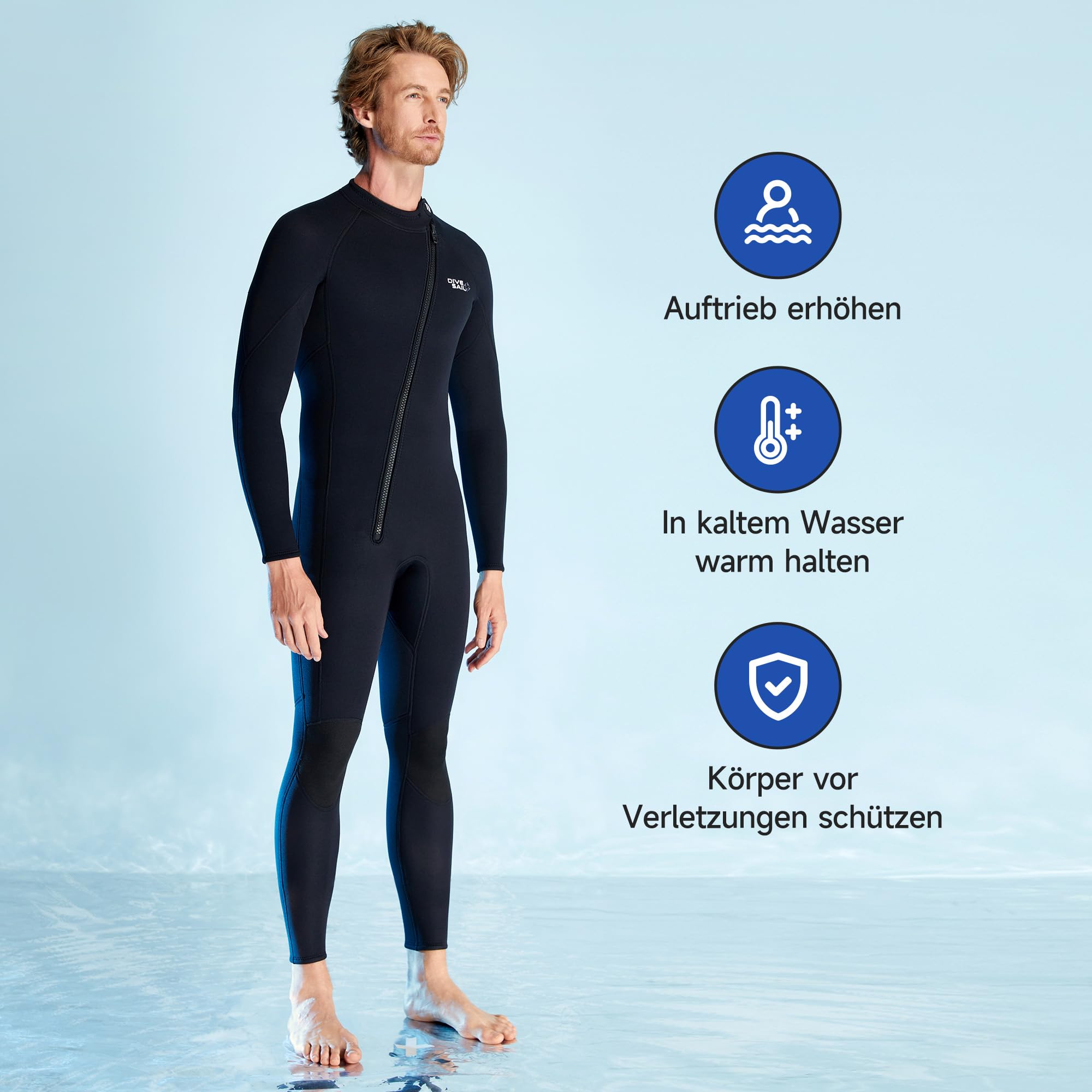 Combinaison complète en néoprène de 3 mm pour homme et femme Combinaison de plongée intégrale en néoprène Sretch à manches longues pour garder au chaud Fermeture éclair avant Adulte pour la plongée