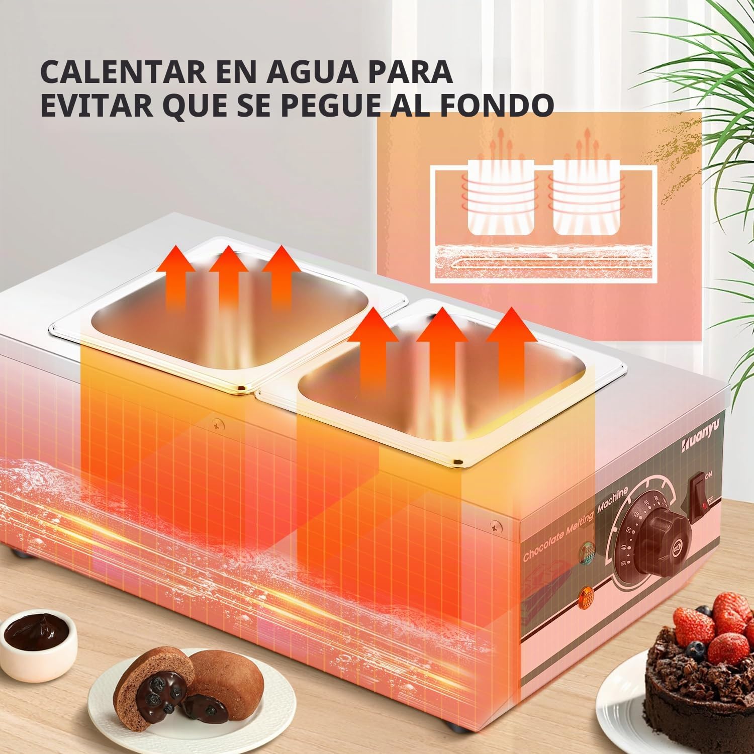 Huanyu Temperadora de chocolate con 2 ollas 30℃-110℃ Máquina derretidora de chocolate Fundidor de chocolate comercial de 800W Calentador de agua para fundir chocolate