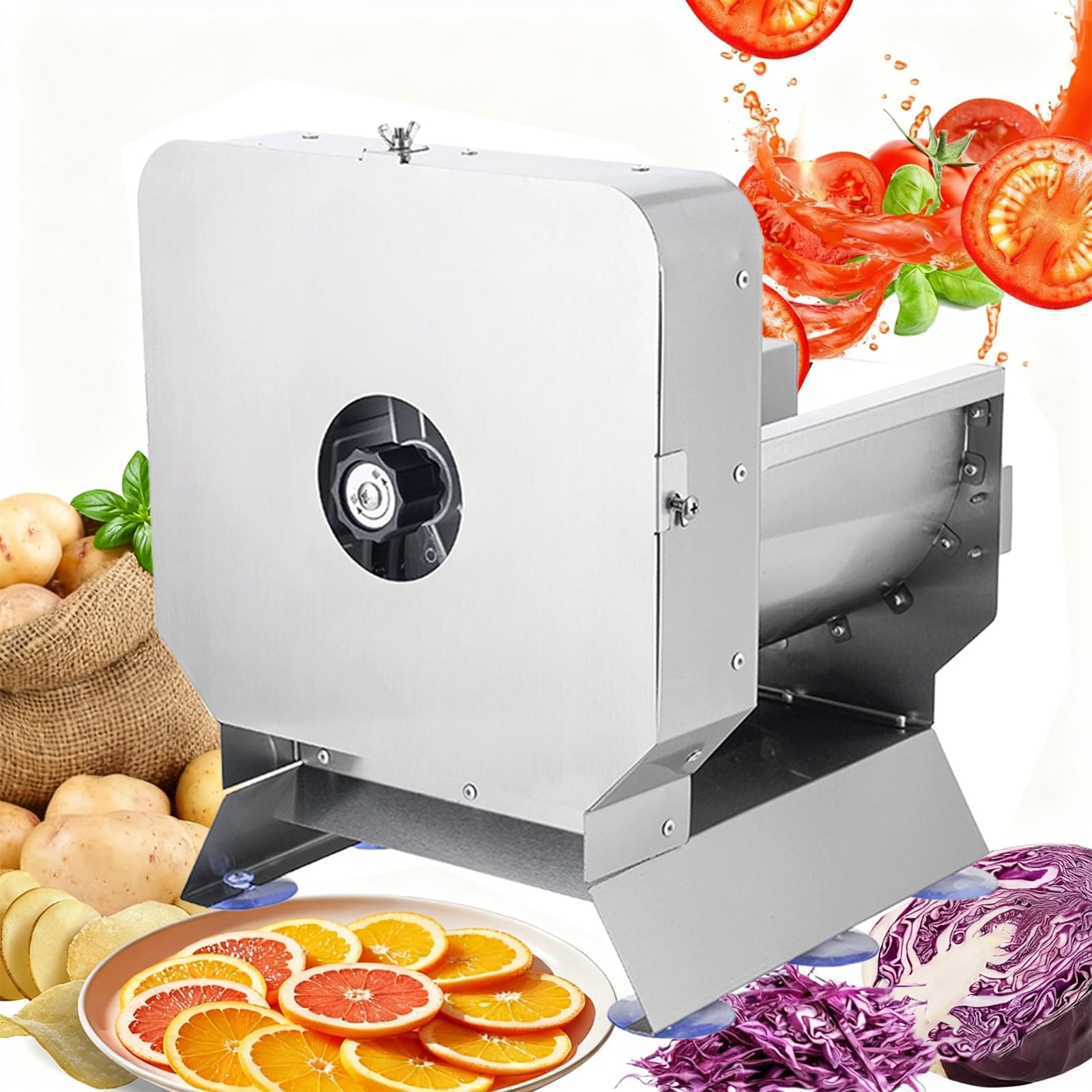 Cortador de verduras eléctrico comercial, 0-0.4 pulgadas de grosor ajustable, cuchillas de acero inoxidable para tomate, cebolla, patata, repollo, lima y naranja