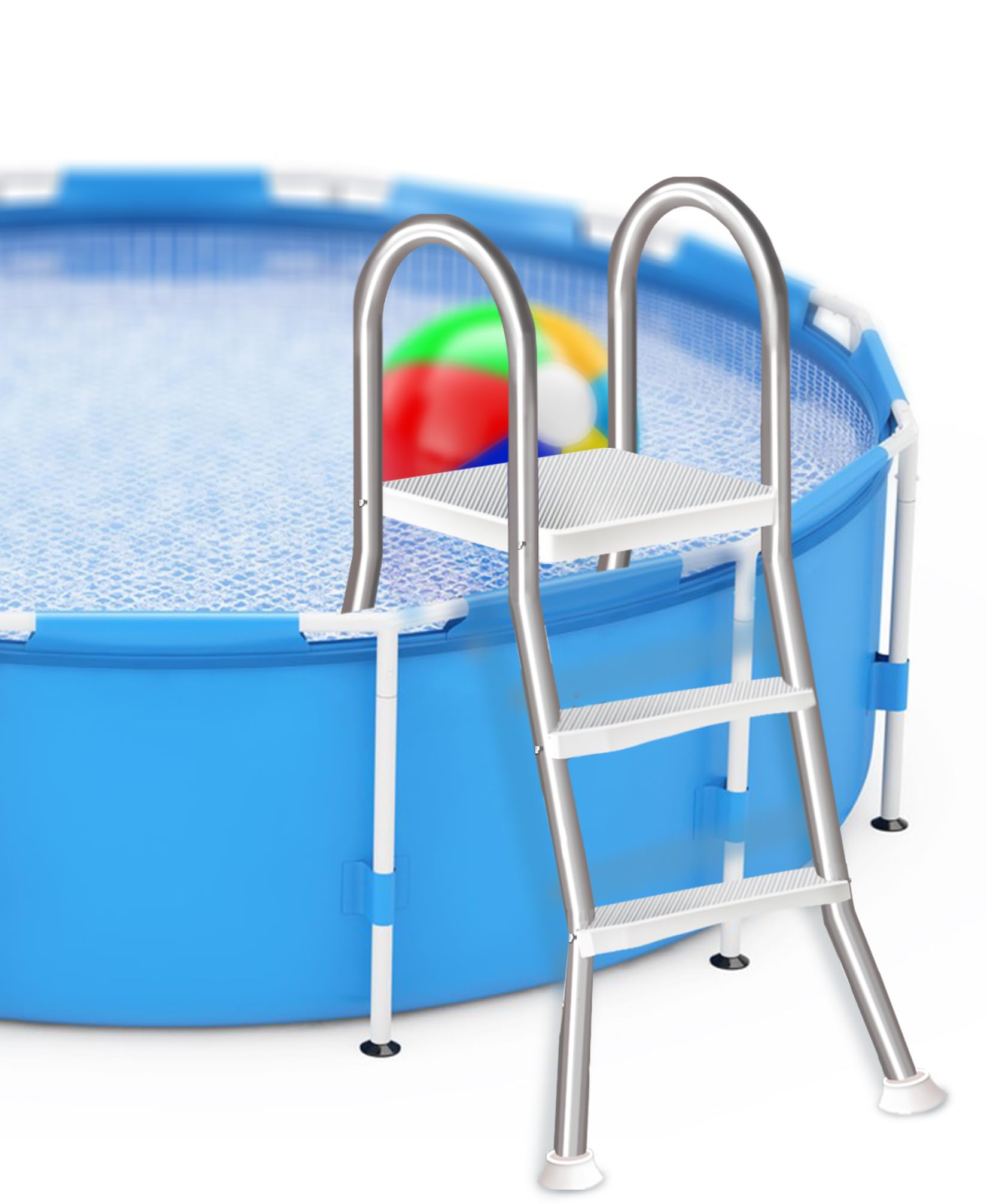 Escalera de Piscina de Acero Inoxidable de 2 Peldaños para Piscinas Elevadas de 85 cm, Diseño en Forma de A con Peldaños Antideslizantes, Capacidad 250 kg,85cm