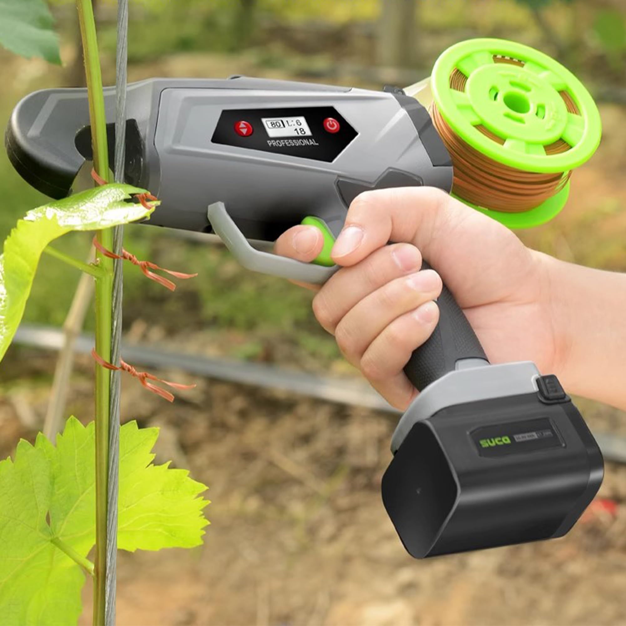 Máquina eléctrica para atar plantas, engranaje ajustable para cultivos de vid, diámetro máximo de 25 mm