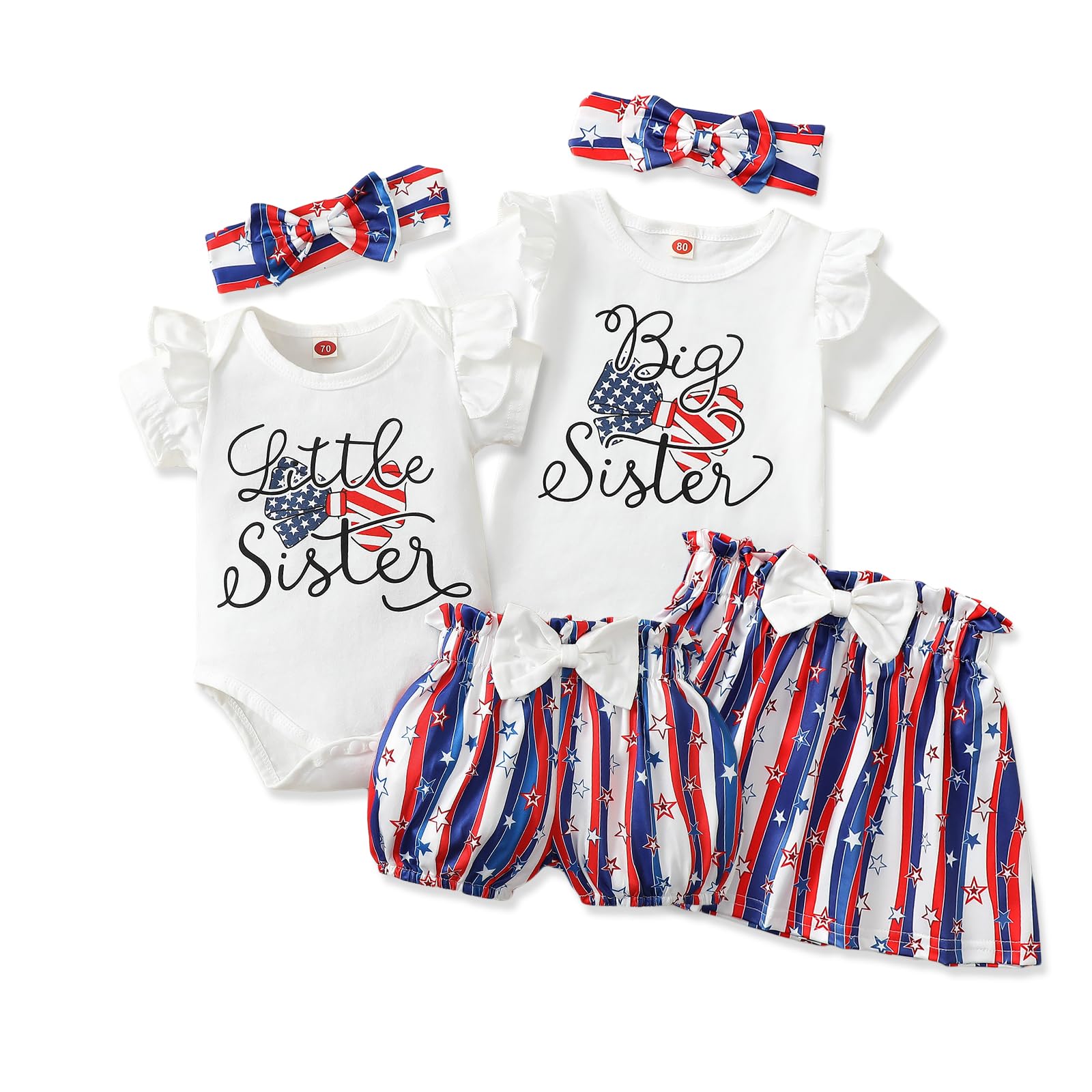 AMAWMW Big Sister Little Sister Matching Outfits Romper/Shirt+Shorts/Skirt+Headband Toddler Baby Girl Summer Clothes
