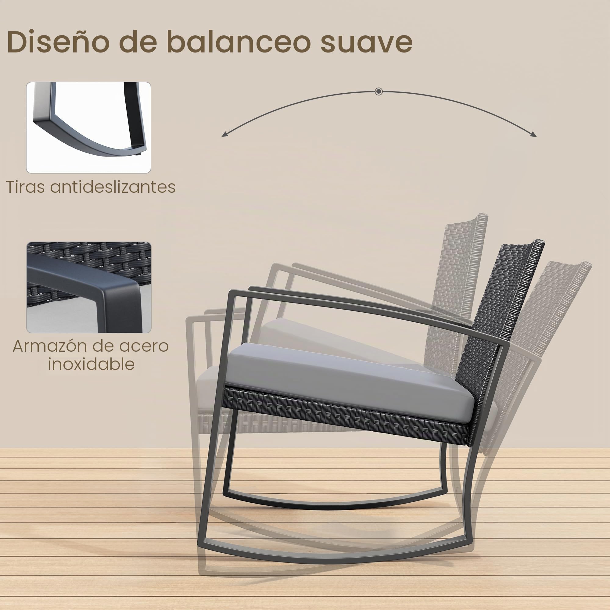 Xbro Conjunto de Bistró para Patio, 3 Piezas, Juego de 2 Sillas Mecedoras de Ratán con Mesa de Jardín, Muebles de Exterior para Terraza, Balcón y Porche
