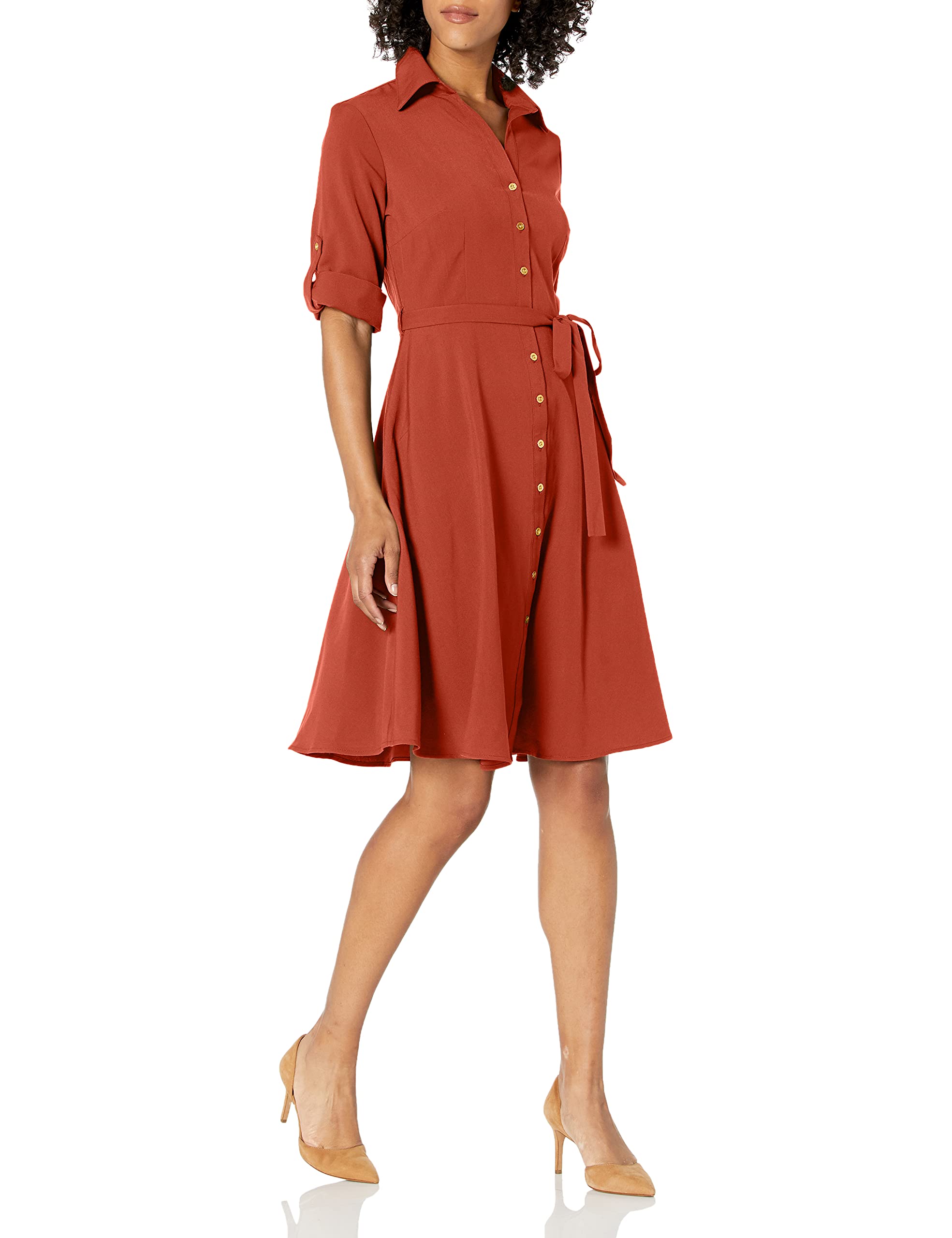 Sharagano womens Button Front Pleated Shirt Casual Dress Casual Dress (pack of 1) 42 Arabian Spice