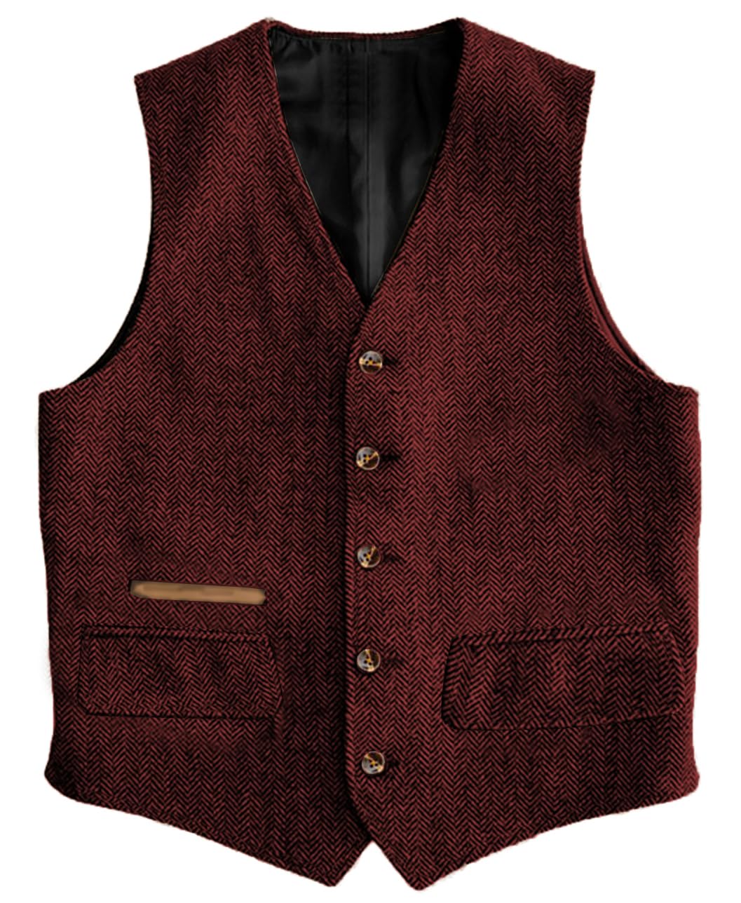 Yiaisafa Casual Mens Suit Vests Wool Tweed Waistcoats Herringbone Retro West Groomsman Lined Vintage Wedding Hunting(Burgundy,XXXL)