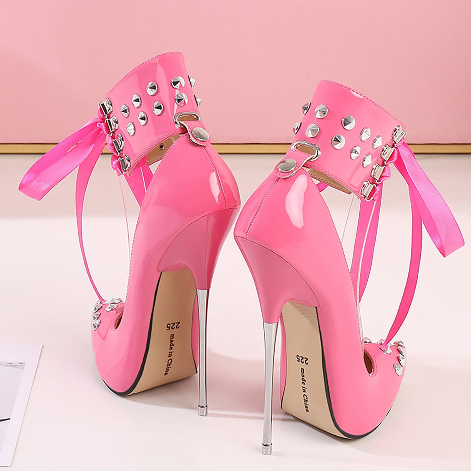 Tacones Altos de 16 cm para Mujer y Hombre | Zapatos de tacón de Aguja con Punta Puntiaguda en Tallas Grandes para Fiestas de Disfraces, Discotecas, travestismo y Pole Dance