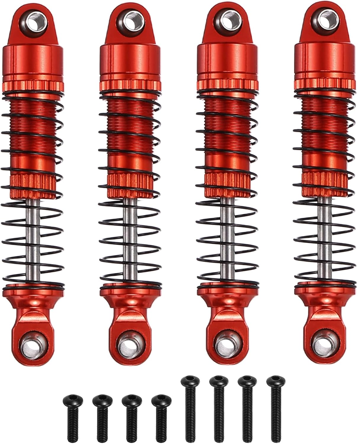 MECCANIXITY 4Pcs RC Shock Absorber 1/18 50mm Aluminum Threaded Front & Rear Shock Absorber Damper Assembled Set for 1/18 RC Car Crawler Racing Truck, Red