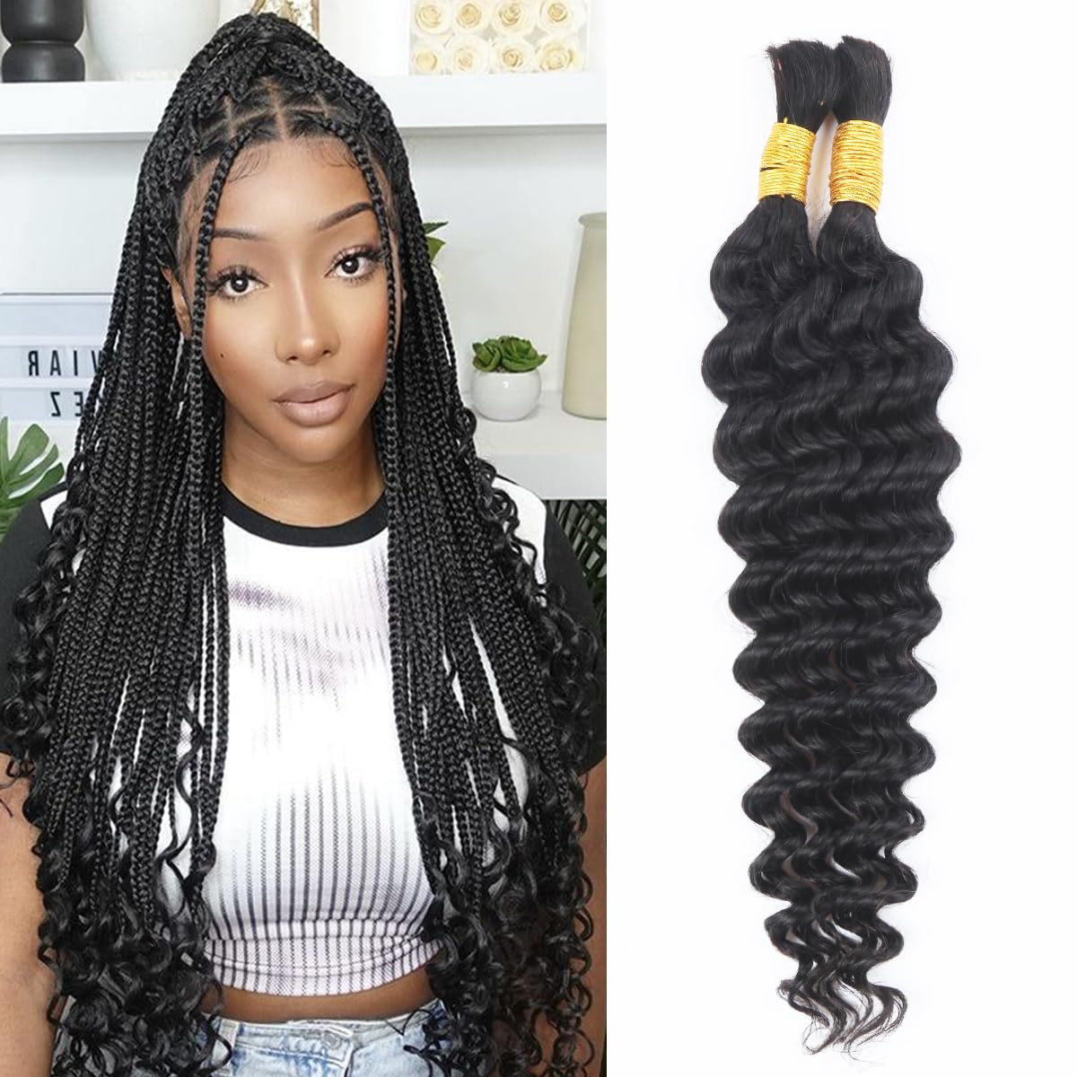 Menschliches Flecht-Haar für Boho-Flechten tief gewelltes Massenmenschliches Haar für Flechten 35 cm 14 Zoll brasilianisches lockiges Menschliches Flecht-Haar ohne Webung natürliche Schwarzfärbung