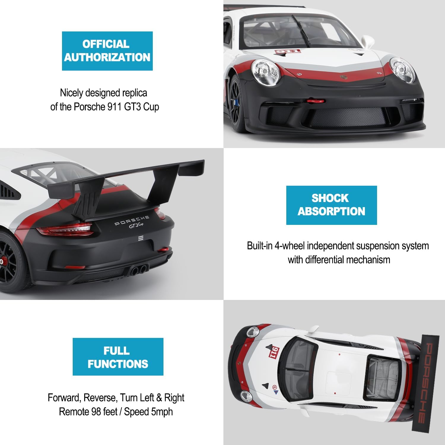 RASTAR RC Cars 1/14 Porsche 911 GT3 Cup Remote Control Sports Car, Porsche Toy Car for Kids Drift RC Race Car – White 2.4G