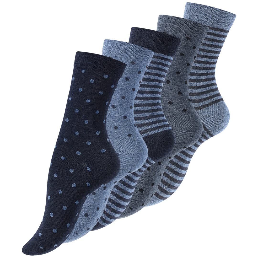 BestSale247 Katoenen sokken voor dames en meisjes (10 paar) met comfortband - kousen met stippen, strepen., 35-38 EU