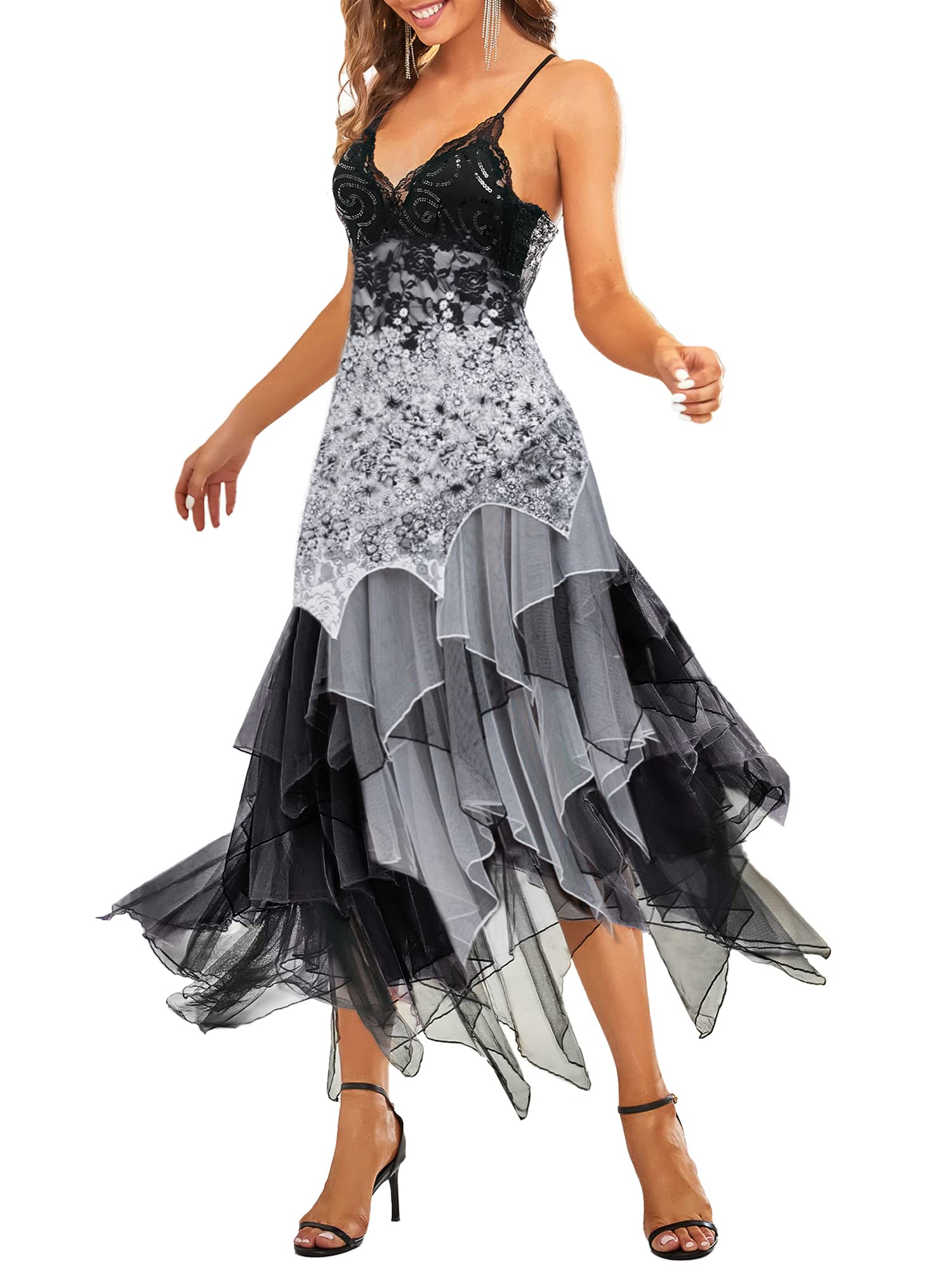 Ever-Pretty Women's Backless Lace High Low A-line Sleeveless Prom Dresses Long Plus Size White US16