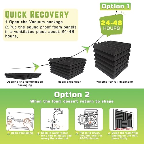 Miniatura 4 de Paquete de 56 paneles de espuma acústica, 12 x 12 x 2 pulgadas, paneles de espuma a prueba de sonido diseñados por Mirovant para paredes,