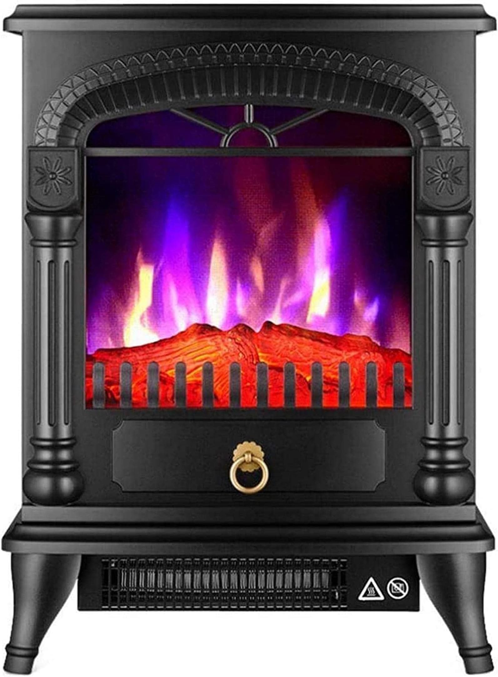 e retro electric fir - Electric stove with wood-burning stove 3D flame effect and 2 heat settings (1000 W 2000 W) - e space heater white