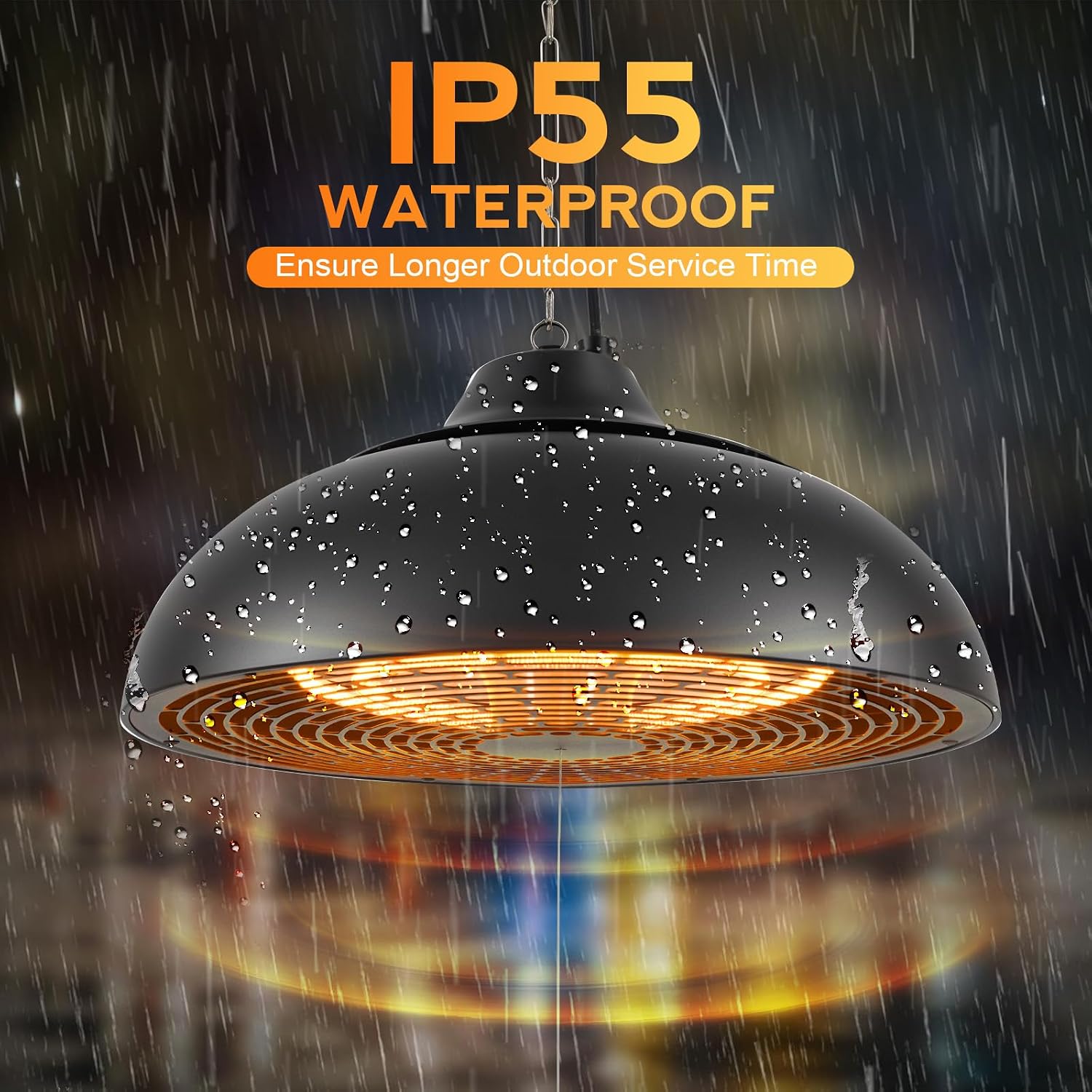 1500W Electric Hanging Patio Heater, 3S Instant Heat, Ceiling-Mounted Outdoor Heater with 3 Modes, Quiet Operation, Overheat Protection, IP55 Waterproof for Patio, Balcony (black, hanging)
