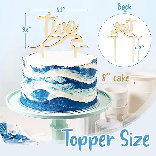 Miniatura 2 de Huray Rayho Wave Surf - Decoración para tarta de 2 cumpleaños con temática náutica de madera, decoración de dos pasteles para niños y niñas, verano,