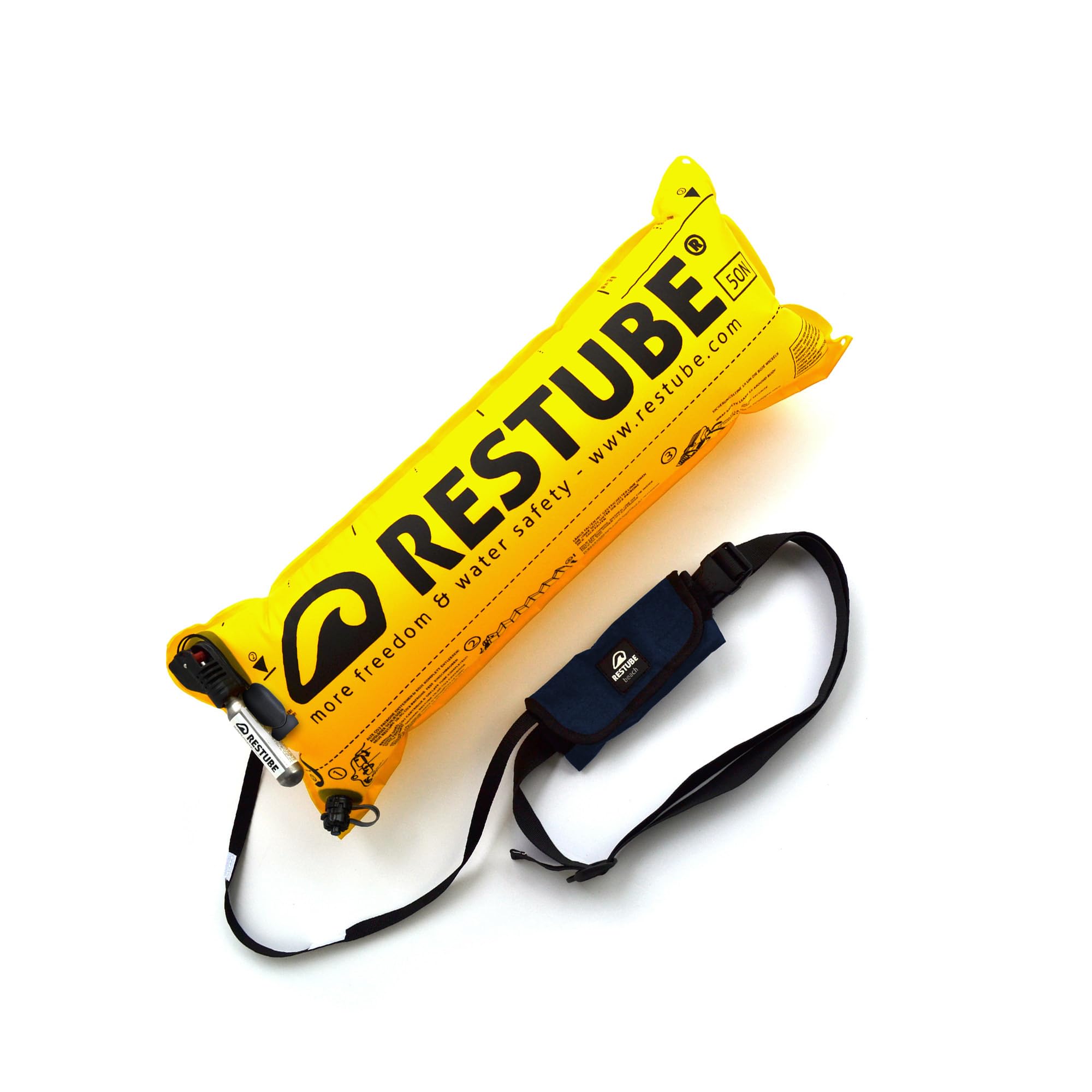 RESTUBE Beach – Aufblasbare Boje mit Notfallpfeife – Für sicheres Schwimmen mit Familie & Kindern – Ultraleicht & kompakt – Ideal für Strand, Urlaub, Freiwasser – Unisex Sicherheitsboje