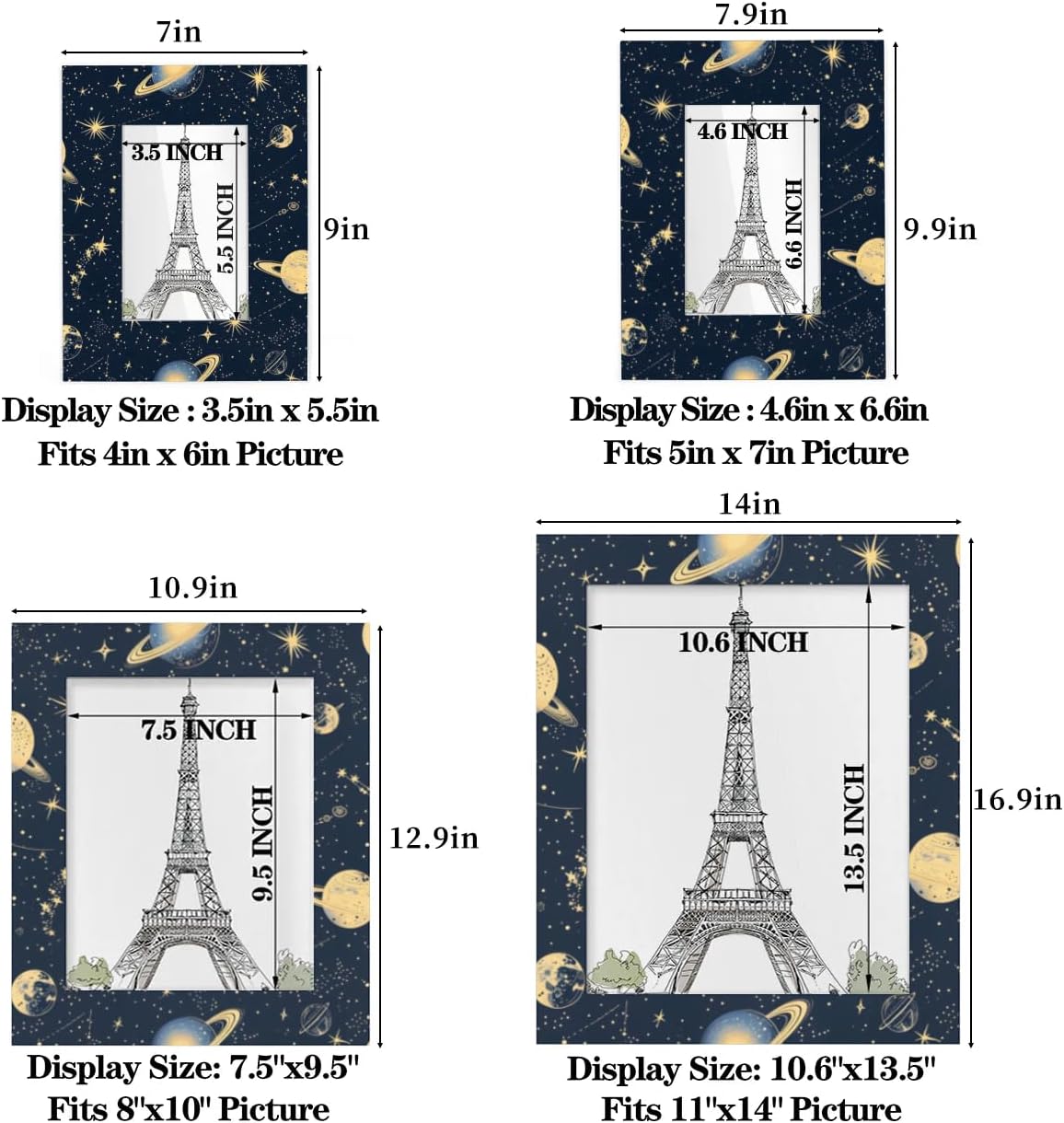 Outer Space Theme 8x10 Picture Frame Jupiter Moon Stars 8x10 Photo Frame with Stand Display Pictures for Wall and Tabletop Mounting