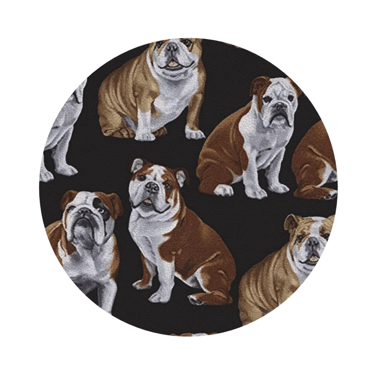 English Bulldogs PU Leather Coasters Set of 6 Round Drink Coasters